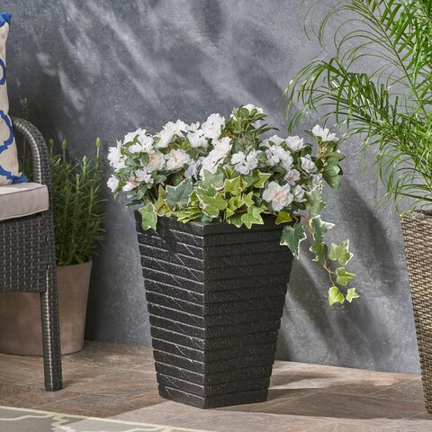 Jude Square Tapered Riveted Lightweight Concrete Garden Urn Planter by Christopher Knight Home