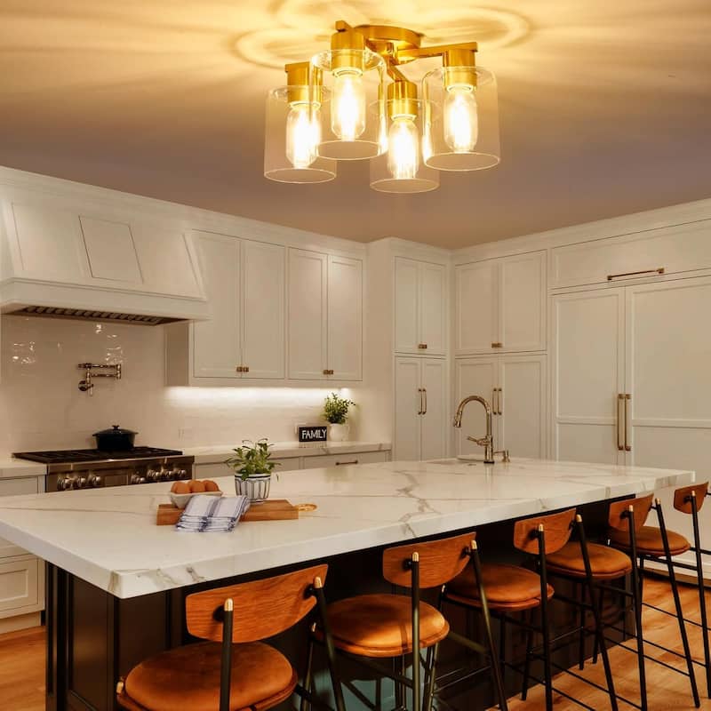4 light kitchen light gold ceiling light aluminum, glass, ceramic, metal flush mount light