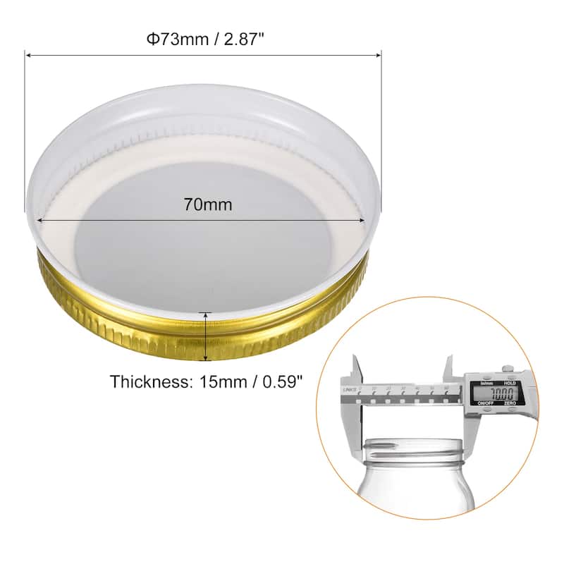 Mason Jar Lids, 6 Pcs - Tinplate Canning Lids Regular Mouth Leak Proof - Gold - 70mm