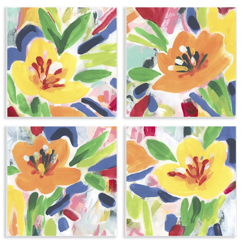 Stupell Fresh Vivid Blossoms Wall Plaque Art Design By June Erica Vess (Set of 4) - 12 x 12