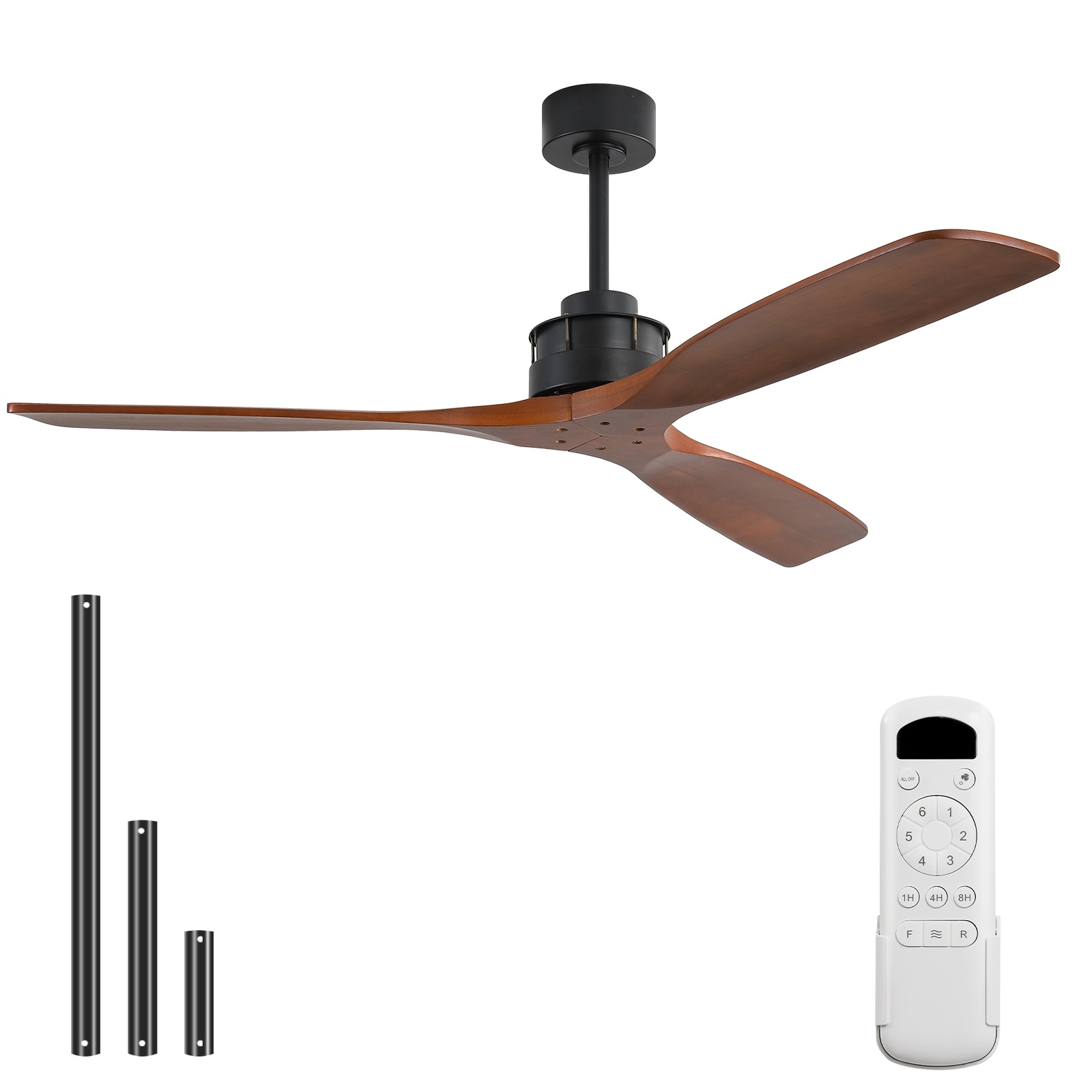 Sofucor 48/52/60 Inch Solid Wood Ceiling Fan with Light and Remote, Reverse Functions, Integrated Light Optional