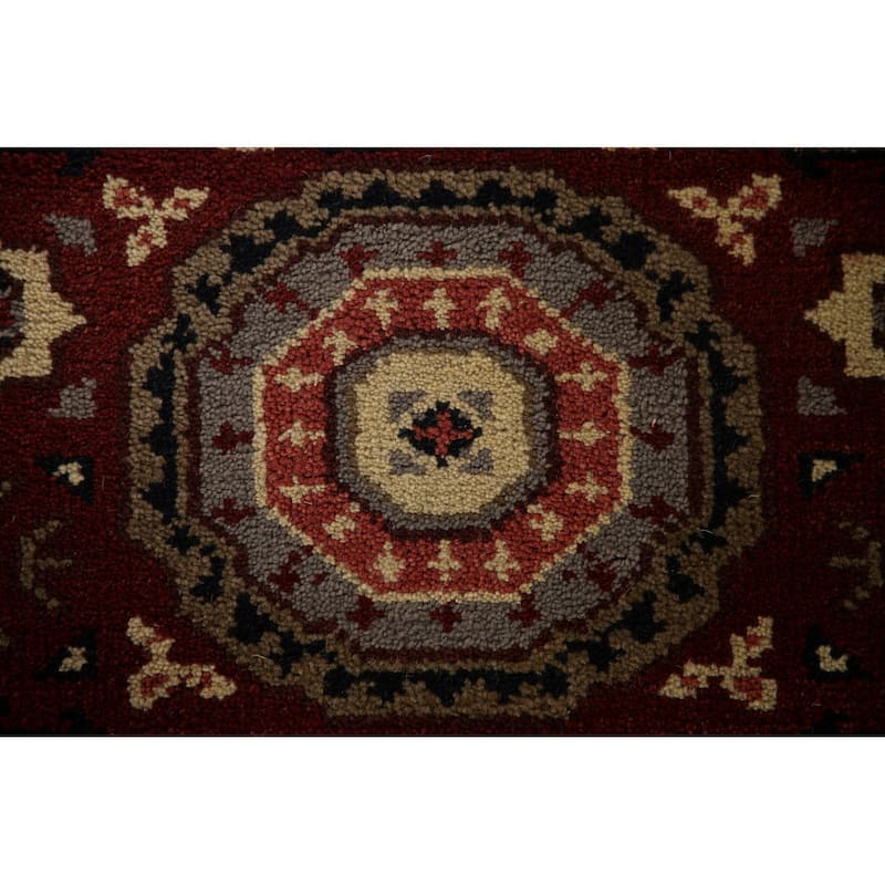 Red Geometric Kazak Indian Runner Rug Hand-Knotted Wool Carpet - 2'6"x 8'1"