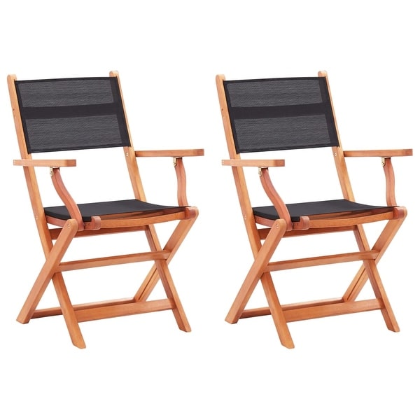 vidaXL Folding Patio Chairs 2 pcs Solid Eucalyptus Wood Textilene