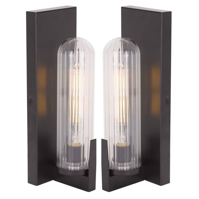 SAFAVIEH Couture Nicola, 5-inch, Metal/Glass Wall Sconce (Set of 2) - 4"W x 5"D x 13"H - Black