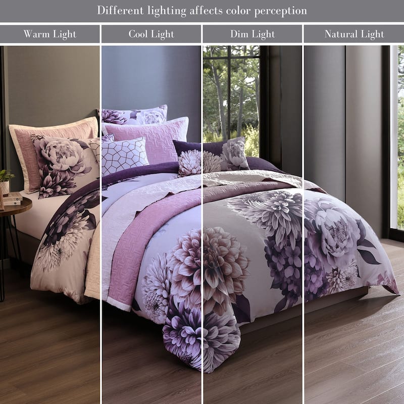 Bebejan Plum Petal 8 Piece 100 % Cotton Sateen Reversible Comforter & Coverlet Set