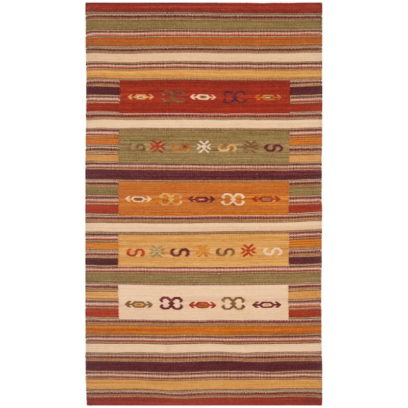 SAFAVIEH Handmade Kilim Flatweave Mechteld Casual Tribal Wool Rug with Fringe