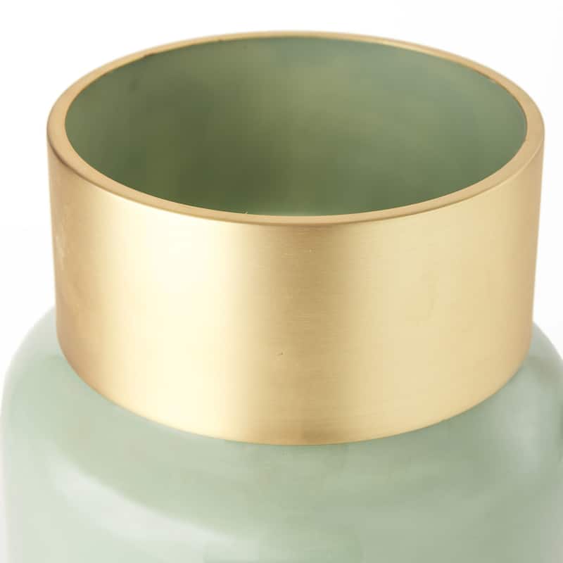 Smokey Green and Glass Rounded Oval Vase