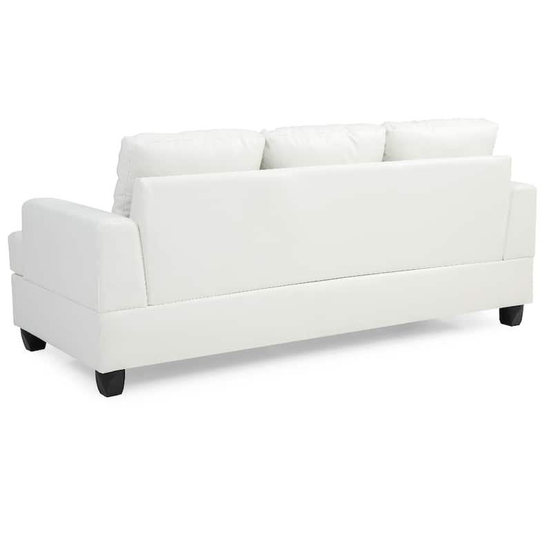 Tufted Faux Leather Square Arm Straight Sofa - 79" - White