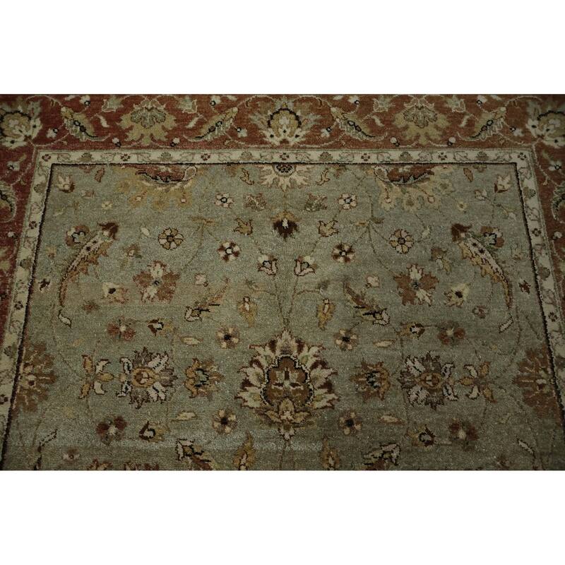 Hand Knotted Oriental 100% Wool Carpet Transitional Floral Green Oushak Area Rug - 8' 0'' X 5' 1''