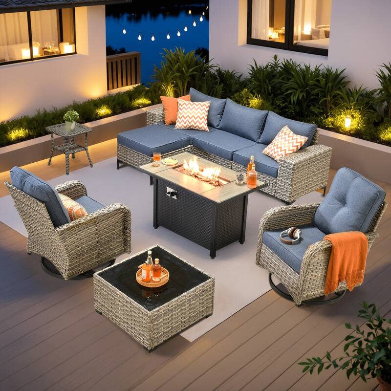 OVIOS 9-Piece Outdoor Chaise Lounge Sofa Set​ With Fire Pit​