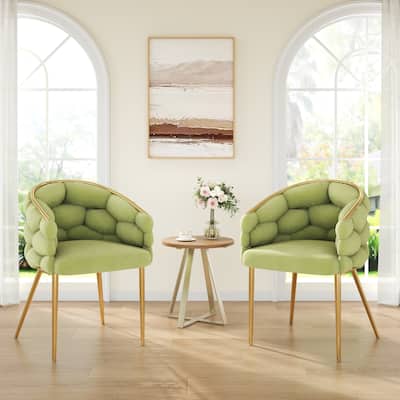 Set of 2 Luxury Handmade Accent Chair with Gold Legs, Modern Velvet Armchair for Living Room and Bedroom, Green