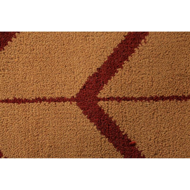 Hand Knotted Oriental 100% Wool Carpet Modern Geometric Oranges & Rust Moroccan Runner Rug - 9' 10'' X 2' 9''