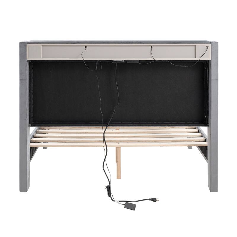 Contemporary Dark Gray Solid Wood Bed Frame with Open Compartments