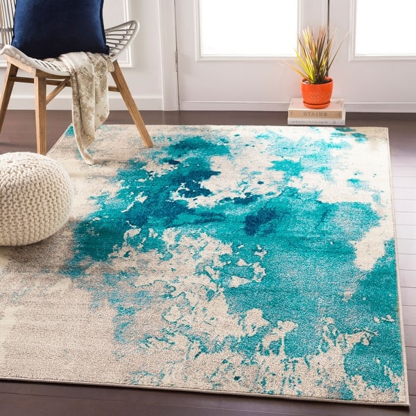 slide 2 of 9, Milana Teal Abstract Area Rug