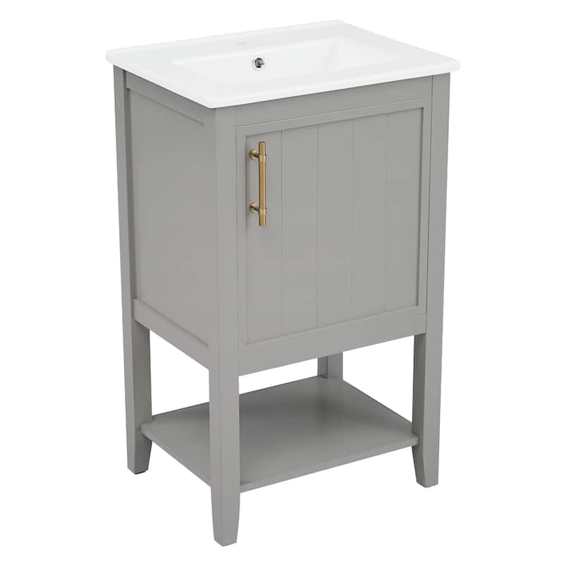 20" Bathroom Vanity with Sink, Bathroom Cabinet with Soft Closing Door, Storage Rack and Open Shelf