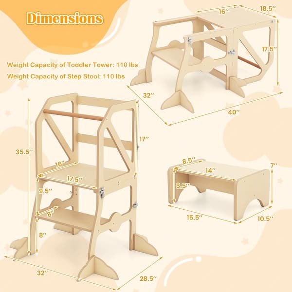 Gymax 2 in 1 Toddler Tower w/Removable Safety Bar for Children 3+