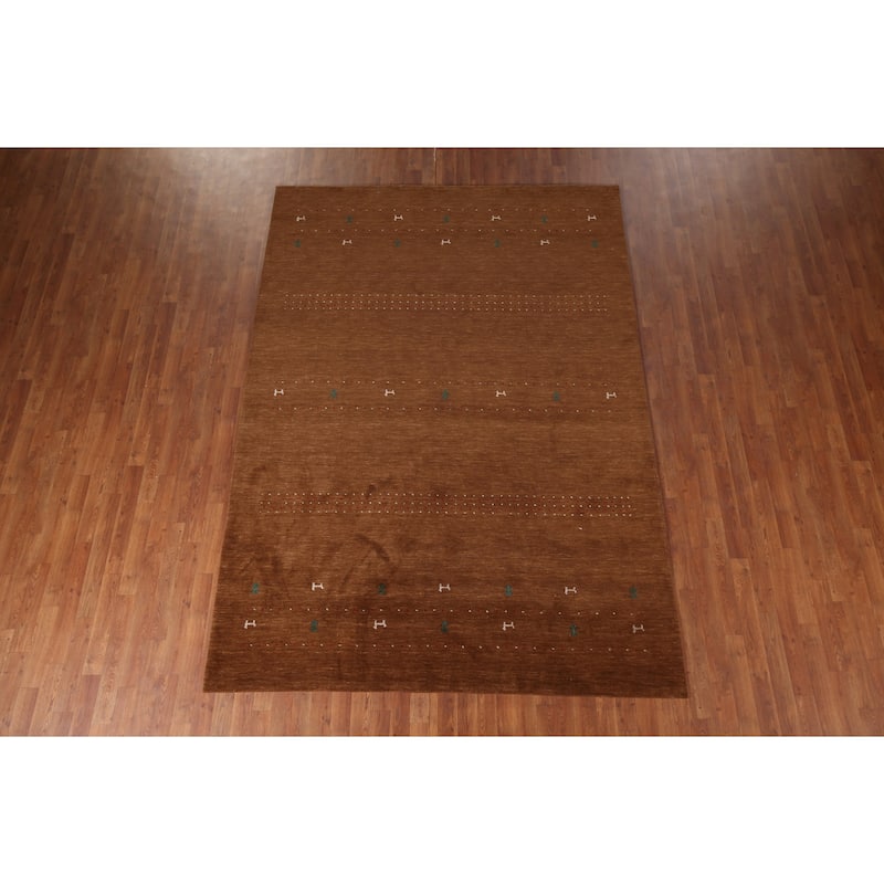 Brown Gabbeh Oriental Area Rug Hand-Knotted Tribal Wool Carpet - 6'9"x 9'7"