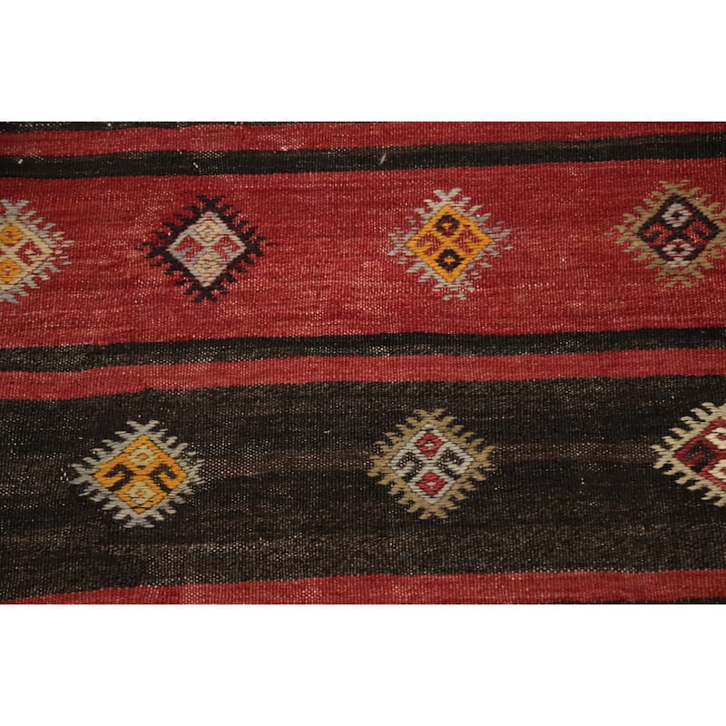 Hand Woven Oriental 100% Wool Carpet Southwestern Tribal Red Kilim Area Rug - 9' 7'' X 5' 5''