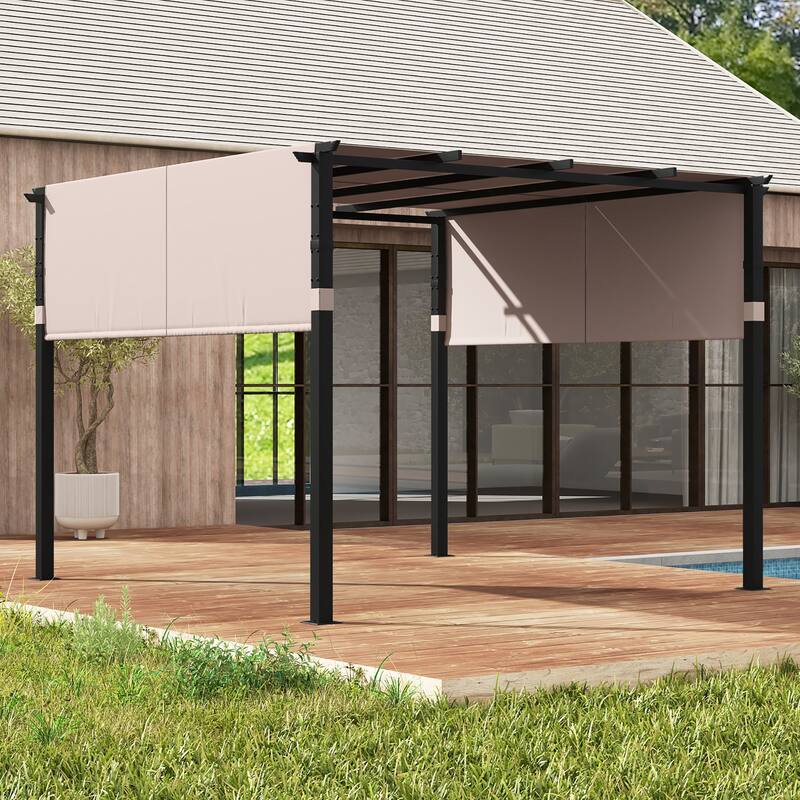 Gymax 10 x 10 ft Flat Top Pergola w/ Retractable Canopy Outdoor Grill