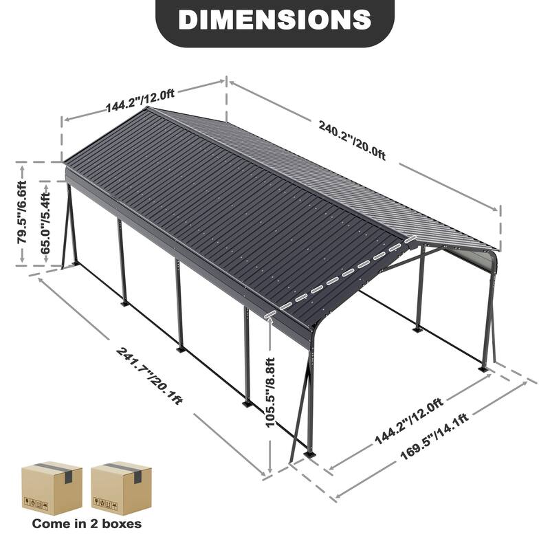 Steel Carport with Reinforced Frame, Windproof Ground Anchors