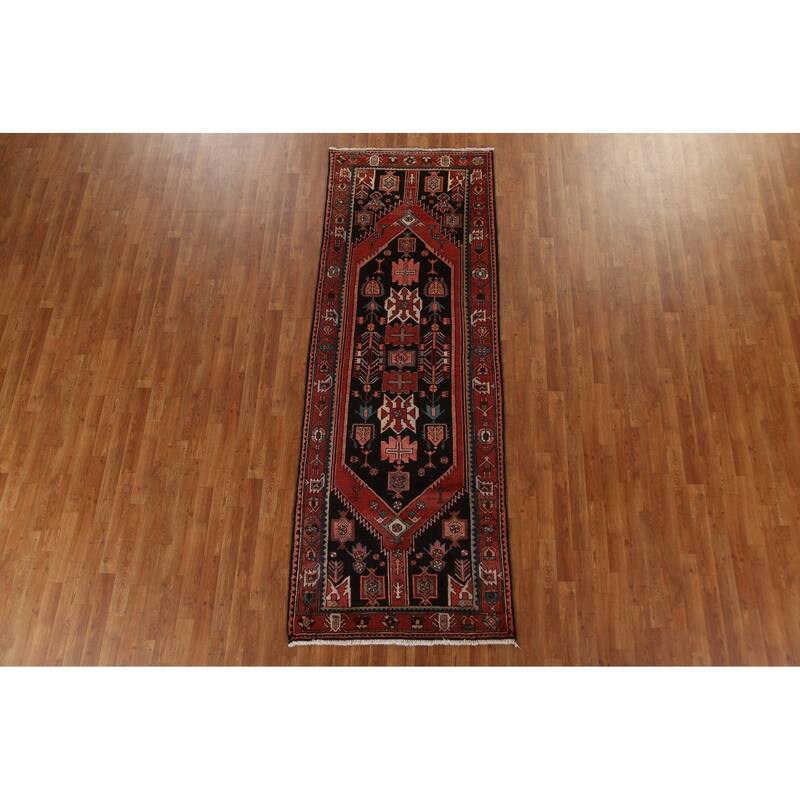 Tribal Geometric Hamedan Persian Runner Rug Wool Hand-knotted Carpet - 3'6" x 9'7"