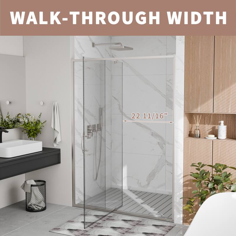 Modland 44-48"x71'' Adjustable Pivot Shower Door - Auto-Lift Hinge, Magnetic Seal, 6 Finishes for Uneven Walls - 48''x 71''