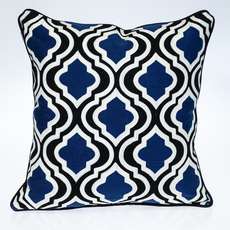 HomeRoots 18" X 18" Blue And White 100% Cotton Geometric Zippered Pillow