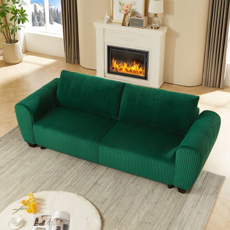 2-in-1 Convertible Green Corduroy 3 Seat Sofa Couch with Storage and Cushions