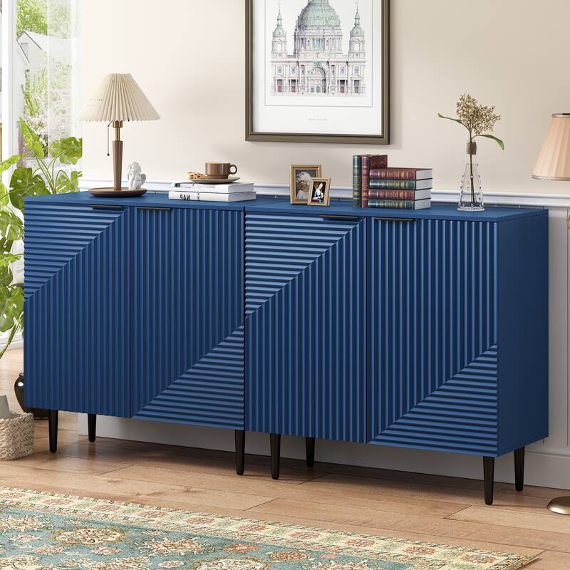 Christopher Knight Home - Mirod Set of 2 Modern Side Cabinets with Adjustable Shelves and Geometric Door Design - Navy Blue