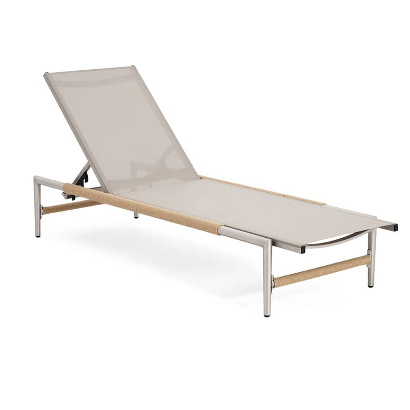 Roomfitters Outdoor Chaise Lounge Chair, Adjustable Recliner with Rope Accents, Weather-Resistant Sun Lounger, Beige