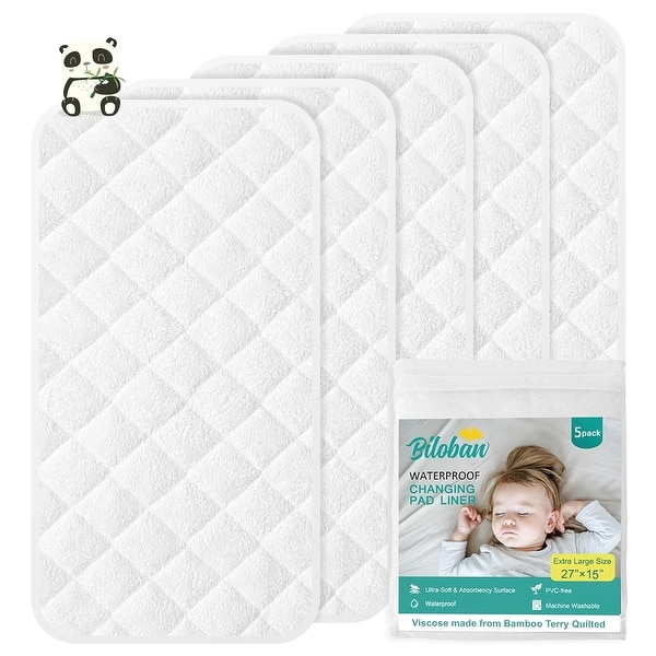 slide 2 of 6, 5 Pack Waterproof Changing Pad Liners By Biloban - Bamboo Rayon Quilted