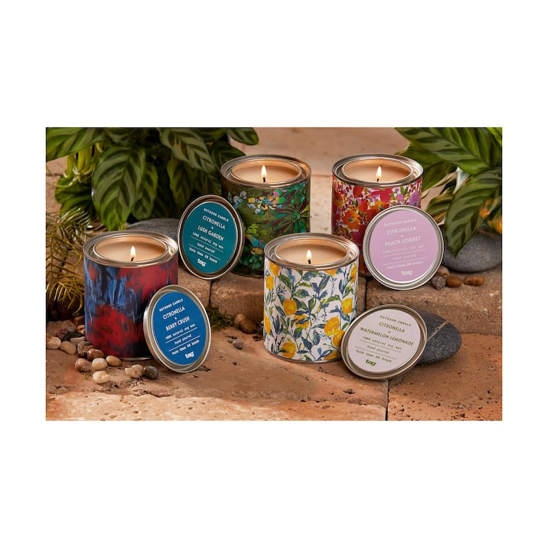 Lush Garden Scented Citronella Candle in Floral Print Tin Container, 11 oz, Burn Time 48 hrs