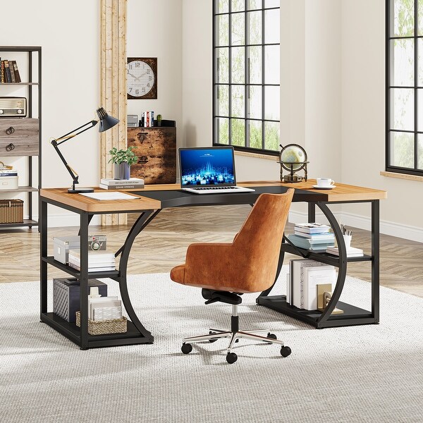 63 inch Home Office Desks with Storage Shelves and Ergonomic