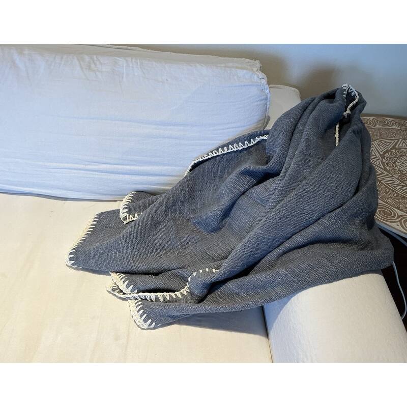 Approx. 84x54 Hand Woven 100% Cotton Throw Vintage Blue