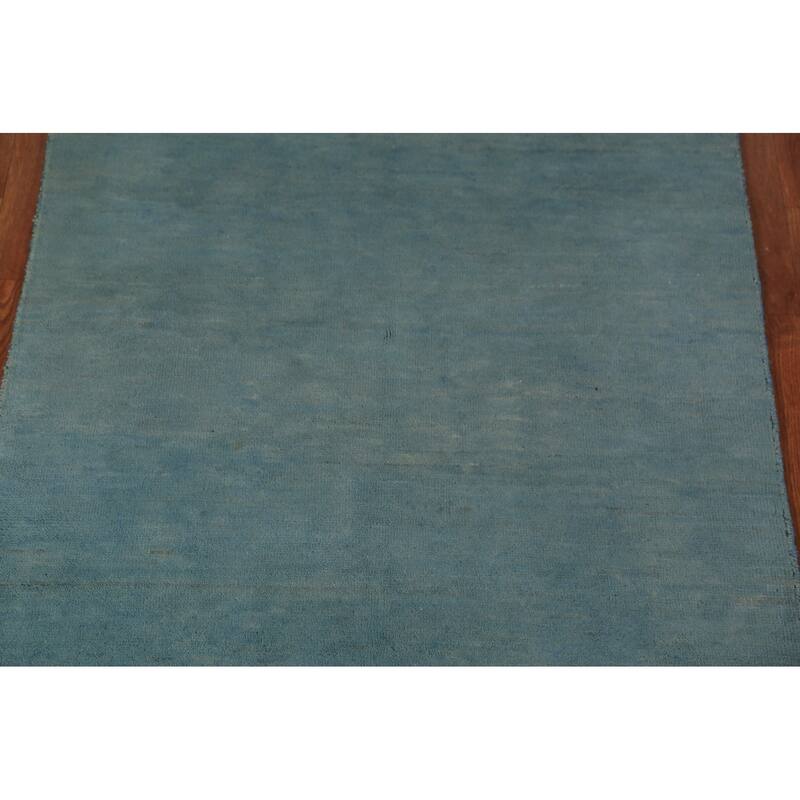 Blue Gabbeh Modern Rug Handmade Solid Wool Carpet - 3'4" x 4'11"