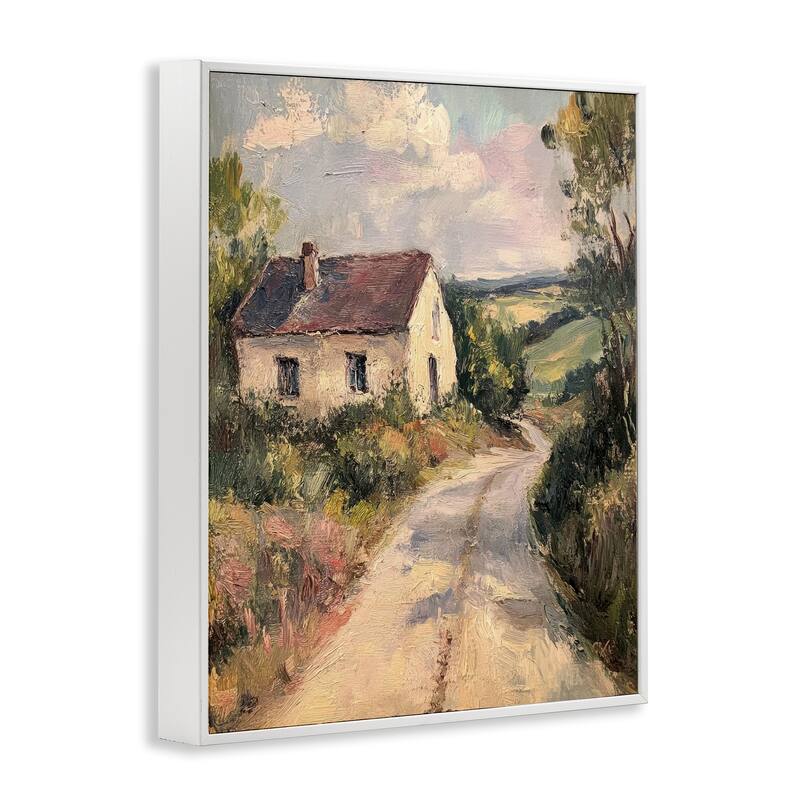 Stupell Scenic Cottage Road Framed Giclee Art Design By Petal Prints Design
