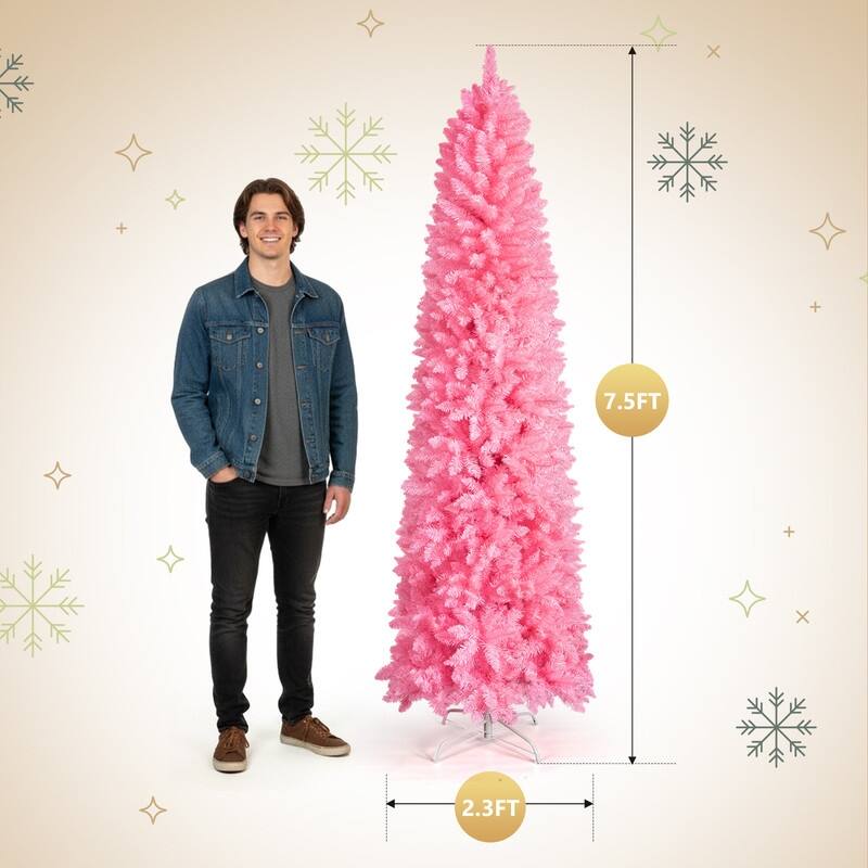 7.5 FT Pink Unlit Artificial Pencil Christmas Tree