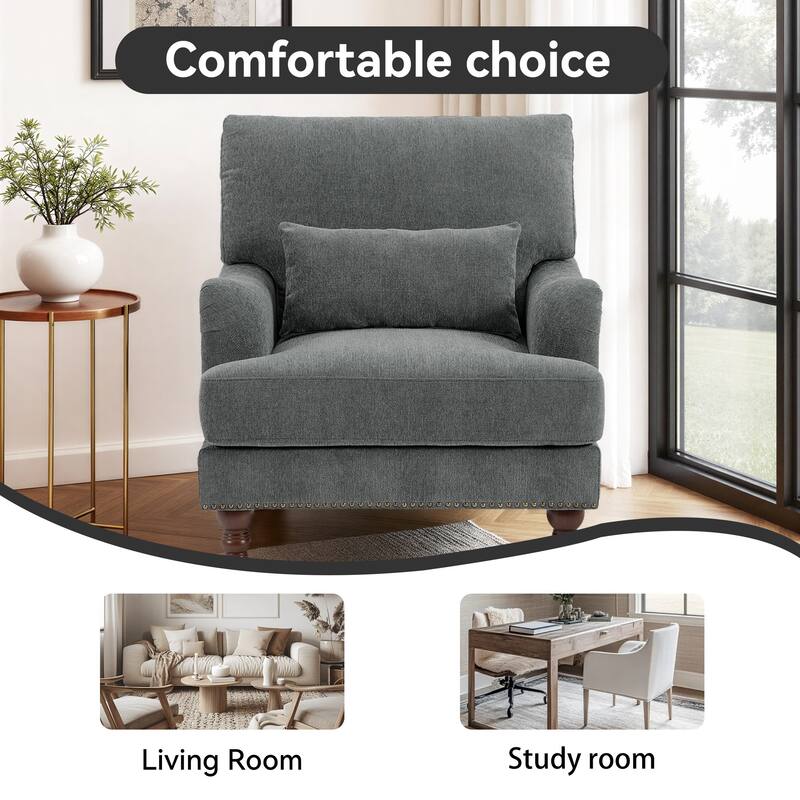Chenille Accent Chair with Lumbar Pillow Nailhead Living Room