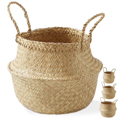 Seagrass Belly Basket Planters Woven Storage Bin Plant Pot Covers