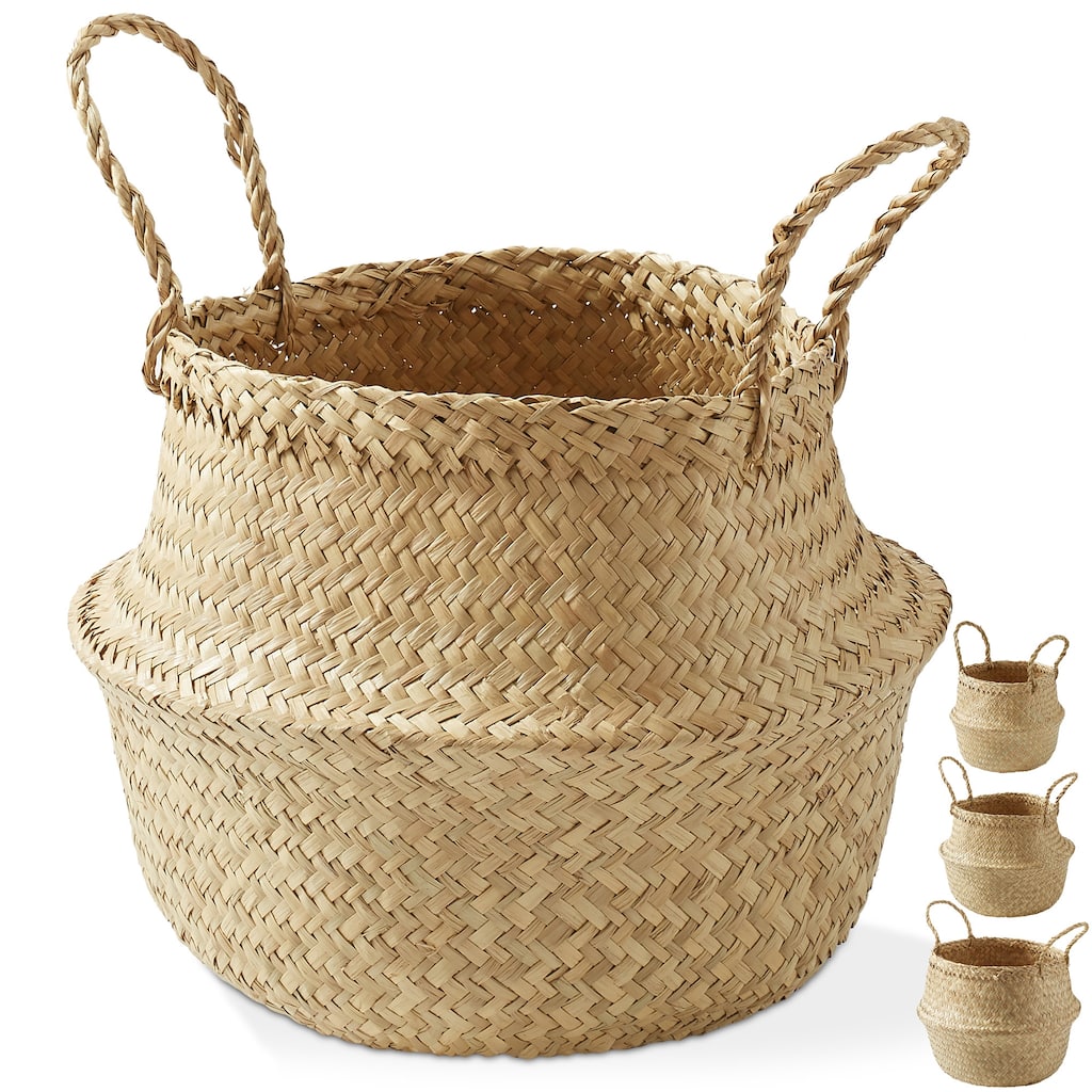 Seagrass Belly Basket Planters Woven Storage Bin Plant Pot Covers