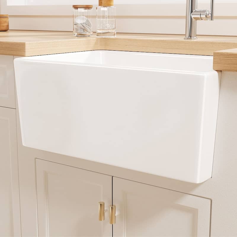 Eridanus Denbigh Farmhouse Apron 24" x 16" Crisp White Kitchen Sink