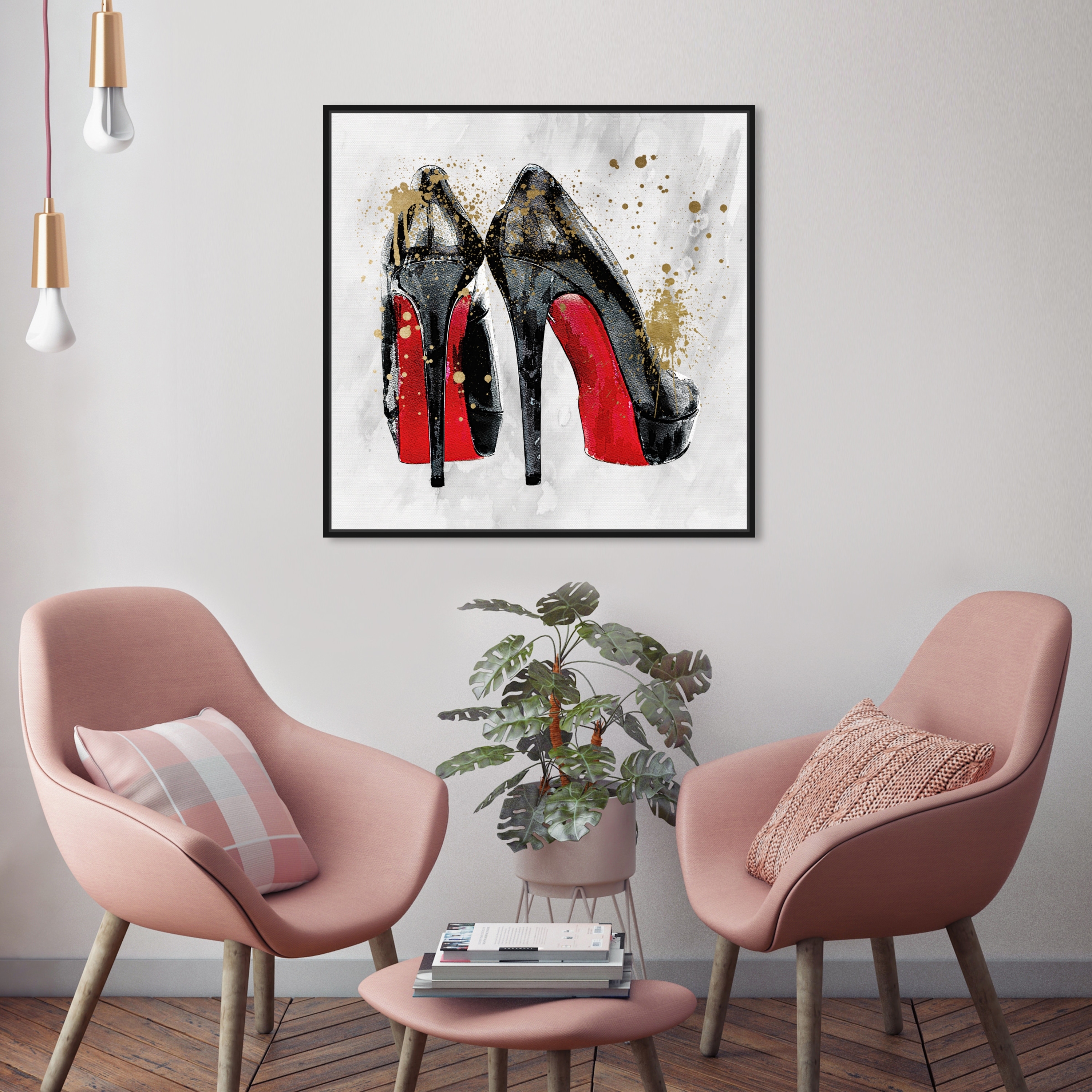 Oliver Gal Shoes On The Top And Books Set, Bow Stilettos And Books Modern  Pink On Canvas 2 Pieces by Oliver Gal Print