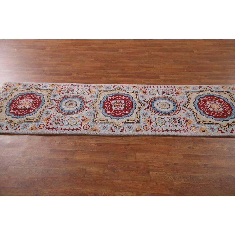 Geometric Kazak Indian Runner Rug Handmade Wool Carpet - 2'6"x 7'11"
