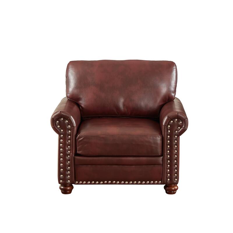 Faux Leather Single Sofa Chair, Upholstered Sofa with Nailhead Trim, Lounge Reading Chair with Solid Wood Legs