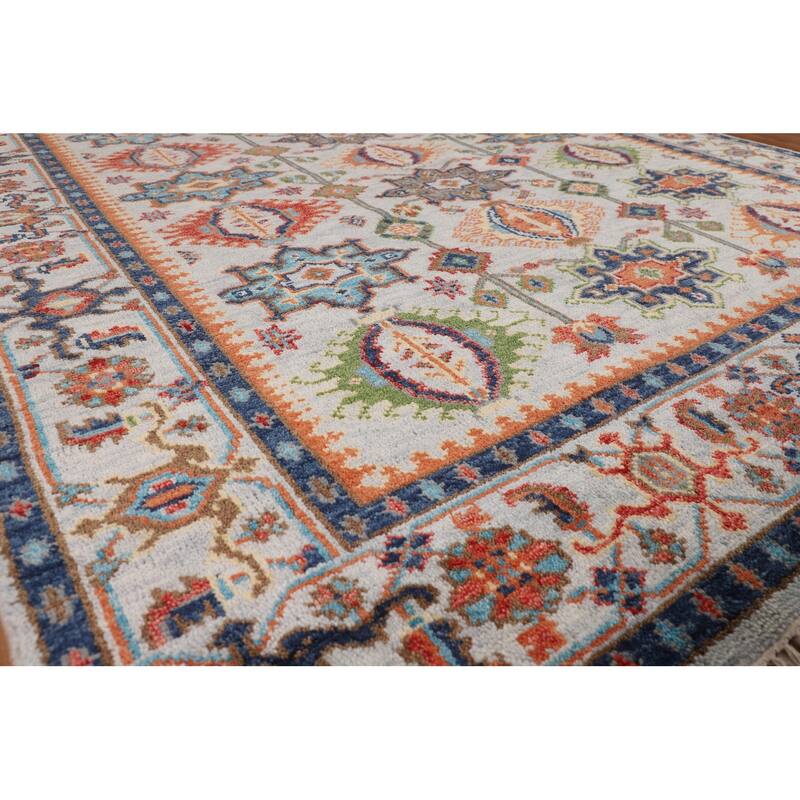 All-Over Geometric Oushak Indian Area Rug Hand-Knotted Wool Carpet - 7'9"x 9'10"