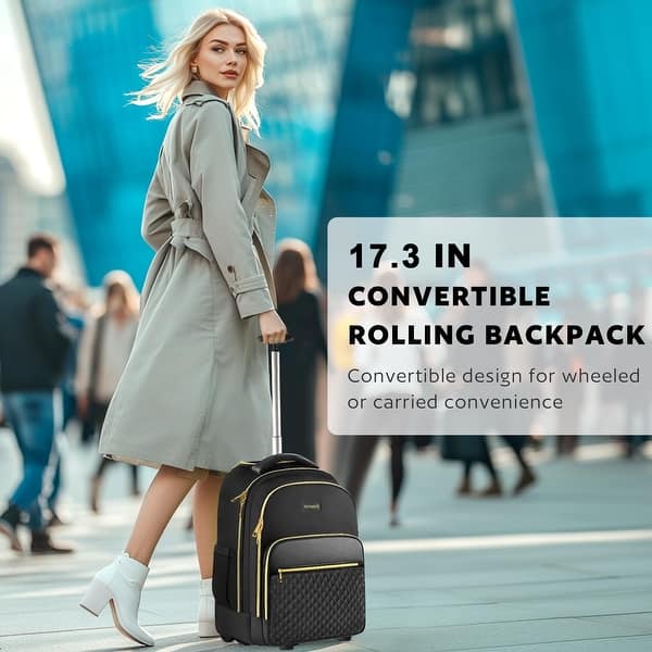 Rolling Backpack Carry On Luggage For Adults With Wheels, 40L Wheeled Backpack For Women, Travel Roller Bag, Black Gold - Bed Bath & Beyond - 42714440 Rolling Backpack Carry On Luggage For Adults With Wheels, 40L Wheeled Backpack For Women, Travel Roller Bag, Black Gold - Bed Bath & Beyond - 42714440