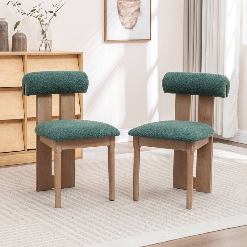 SEYNAR Set of 2 Modern Linen Upholstered Dining Chairs with Bolster Backrest - Green