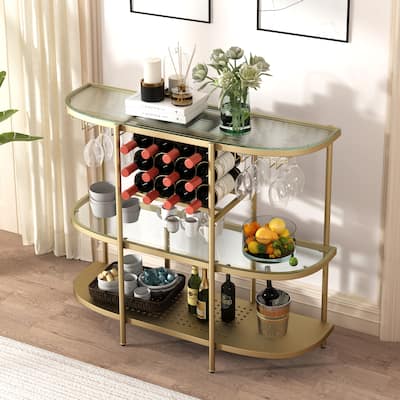 Modern Wine Rack Table, Wine Bar Cabinet with Storage Shelves