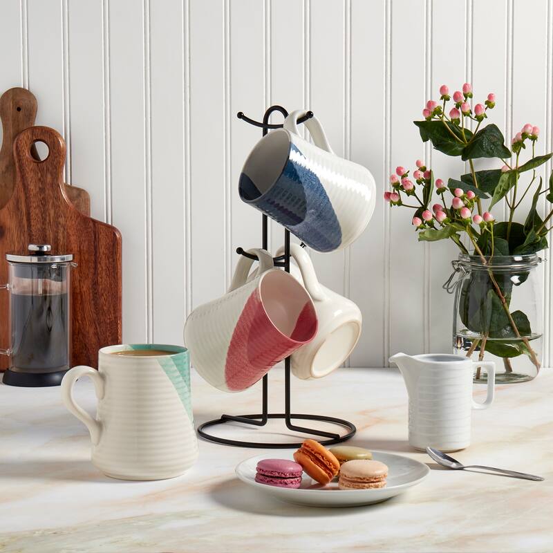 Tabletops Gallery Avenue Mug Collection 5 Piece Color Dipped Embossed