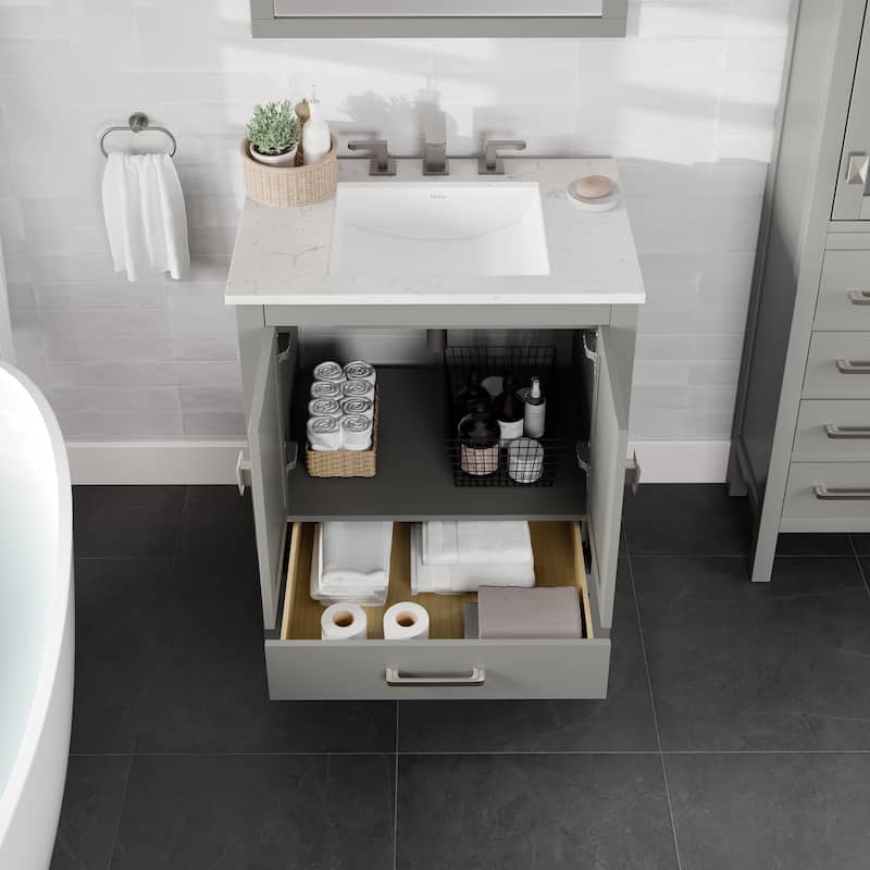 Eviva Aberdeen 30"W x 22"D Gray Vanity with White Carrara Quartz Vanity Top